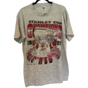 Stanley Cup Champions 1997 Detroit Red Wings Heather Gray Cotton T-Shirt Size L